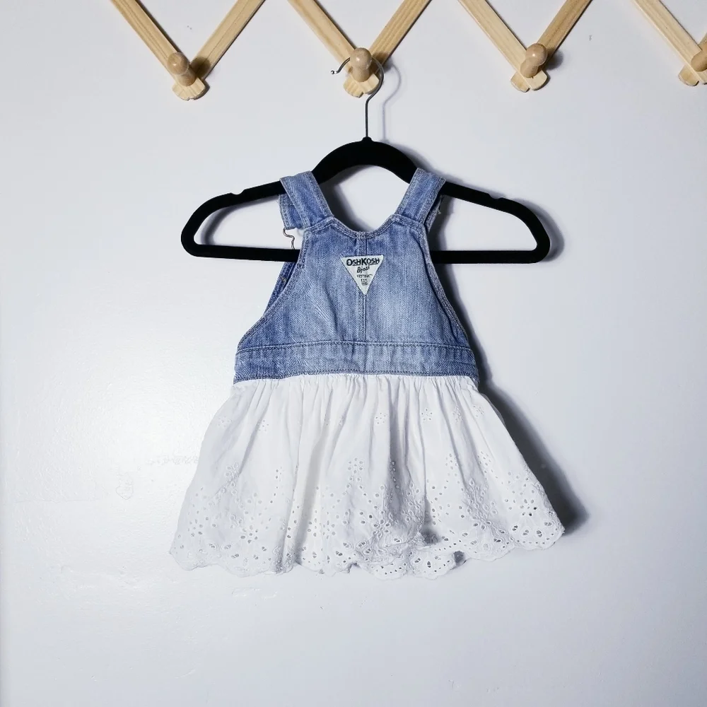 OSHKOSH JEAN BIB WHITE SKIRT GIRLS DRESS SIZE 9 MONTHS